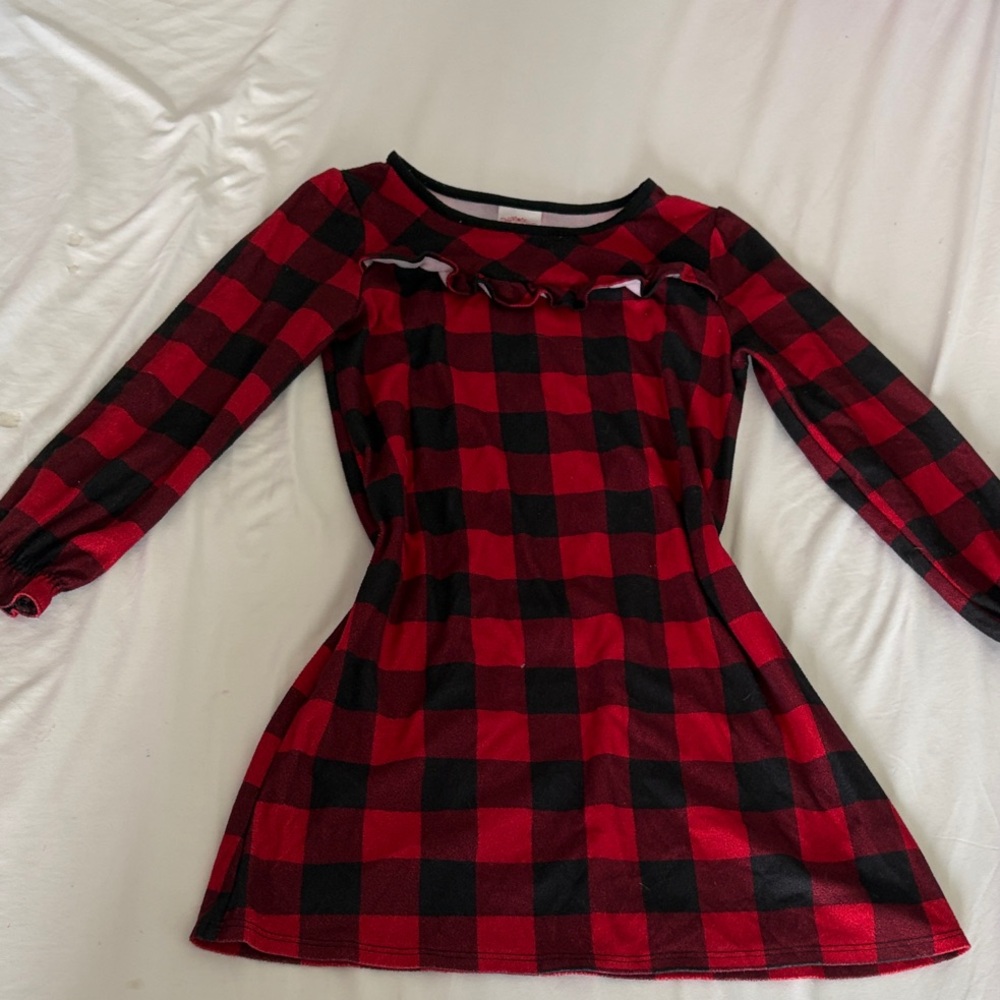Red and Black Sleepwear Plaid Kids Dress